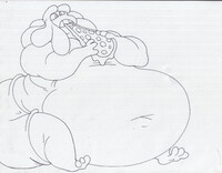 fat balan eating pizza ink