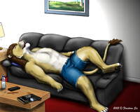 Max Lyon snoring on his sofa (classic art post)
