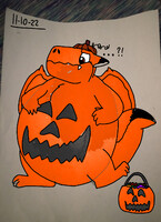 Sparks inflated a jack-o'-lantern for Halloween month