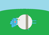 Inflated Nicole rolling down a hill