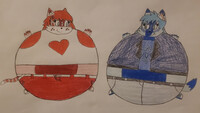 Inflated Ruby Cat and Sapphire Fox