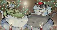 Fat Snowball And Nightshade. Holiday Bellies.