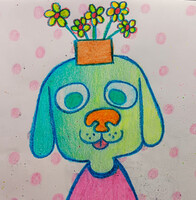 flowers on doggys head