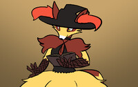 a braixen/tanuki hybrid thing named blitz for a evvy