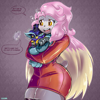 Helene hugs the robo lemur