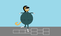 Inflated Kitty Katswell playing hopscotch
