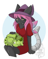 Black Cat Girl with a small Dragon