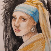 Girl with the pearl earring but in colored pencil