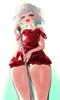 Mint in red dress