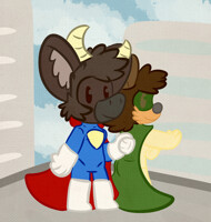 (Commission) A Barton and a Lou are superheroes!