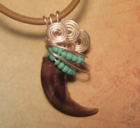 Turquiose Wolf Real Wire Wrapped Wolf Claw Pendant