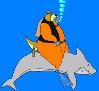 Anton the Otter riding on a shark