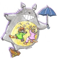 Flying with Totoro (art trade with Orangetabby106)
