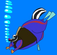Michelle the Skunk scuba diving underwater