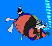 Greg the Raccoon scuba diving underwater